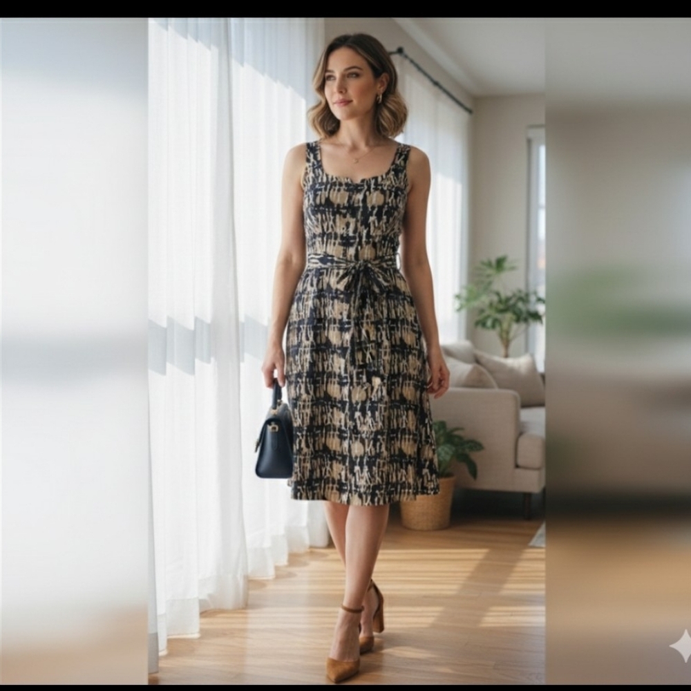 AXCESS brand...Black and Cream Patterned Midi Dress